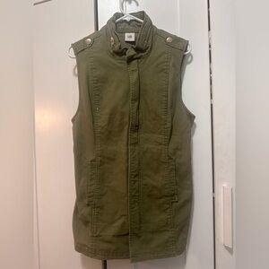 CAbi Explorer Olive Green Denim Sleeveless Vest Size‎ Small Full Zip